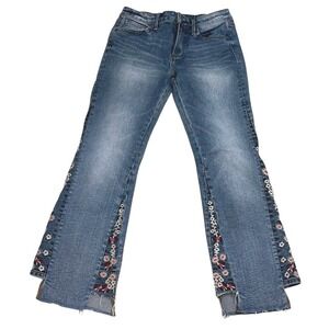 DRIFTWOOD Blue Flare Jeans with Embroidered Accents